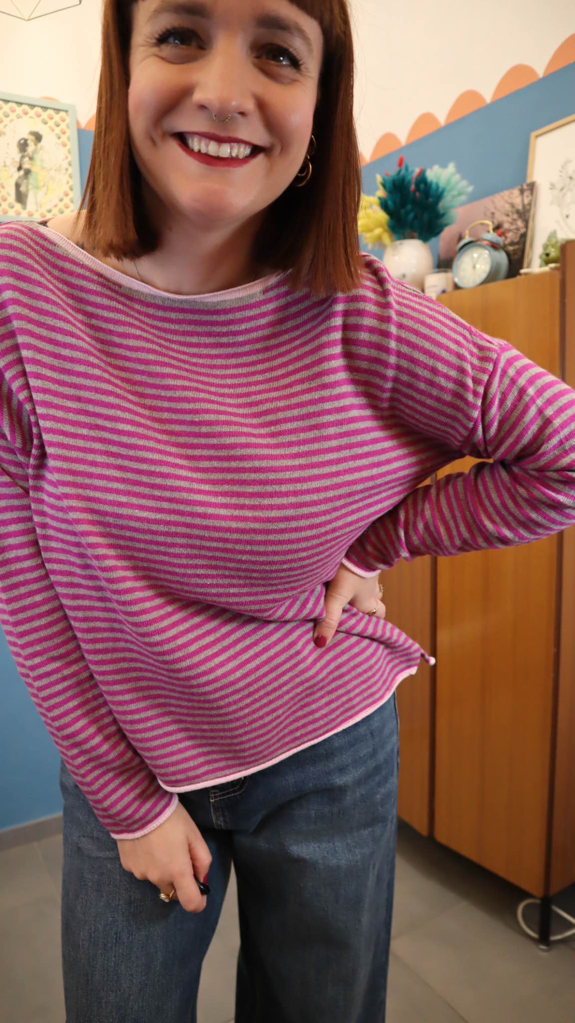 Maglione SIMPLE GRIGIO/FUCSIA - immagine 2